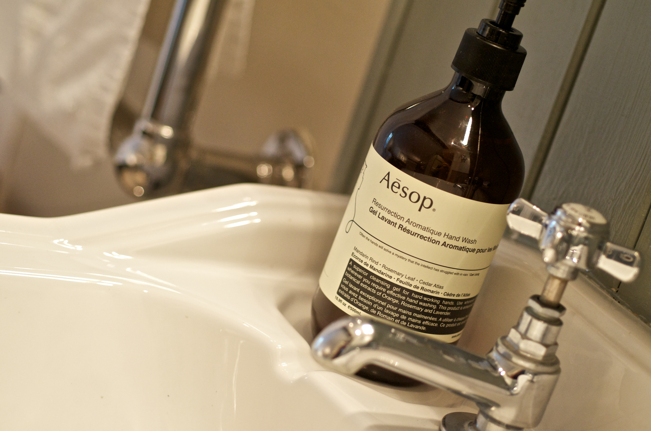 Aesop toiletries provided in the bathroom at Yew Tree Cottage Westow